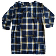 Old Navy Women's Small Casual Dress Cotton Plaid Round Neck Back Zip 3/4 Sleeve