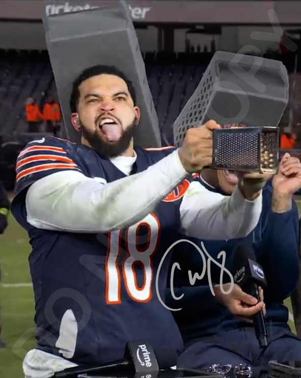 Caleb Williams Auto 8x10 Photo Signed Reprint Bears Cheese Grater Playoff Win