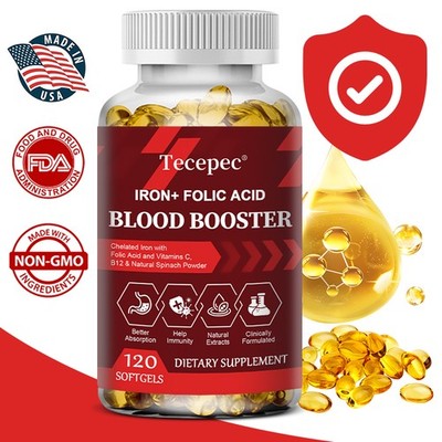 Iron Folic Acid Blood Booster Softgels Pineapple Enzymes Gut Digestive 120 Count