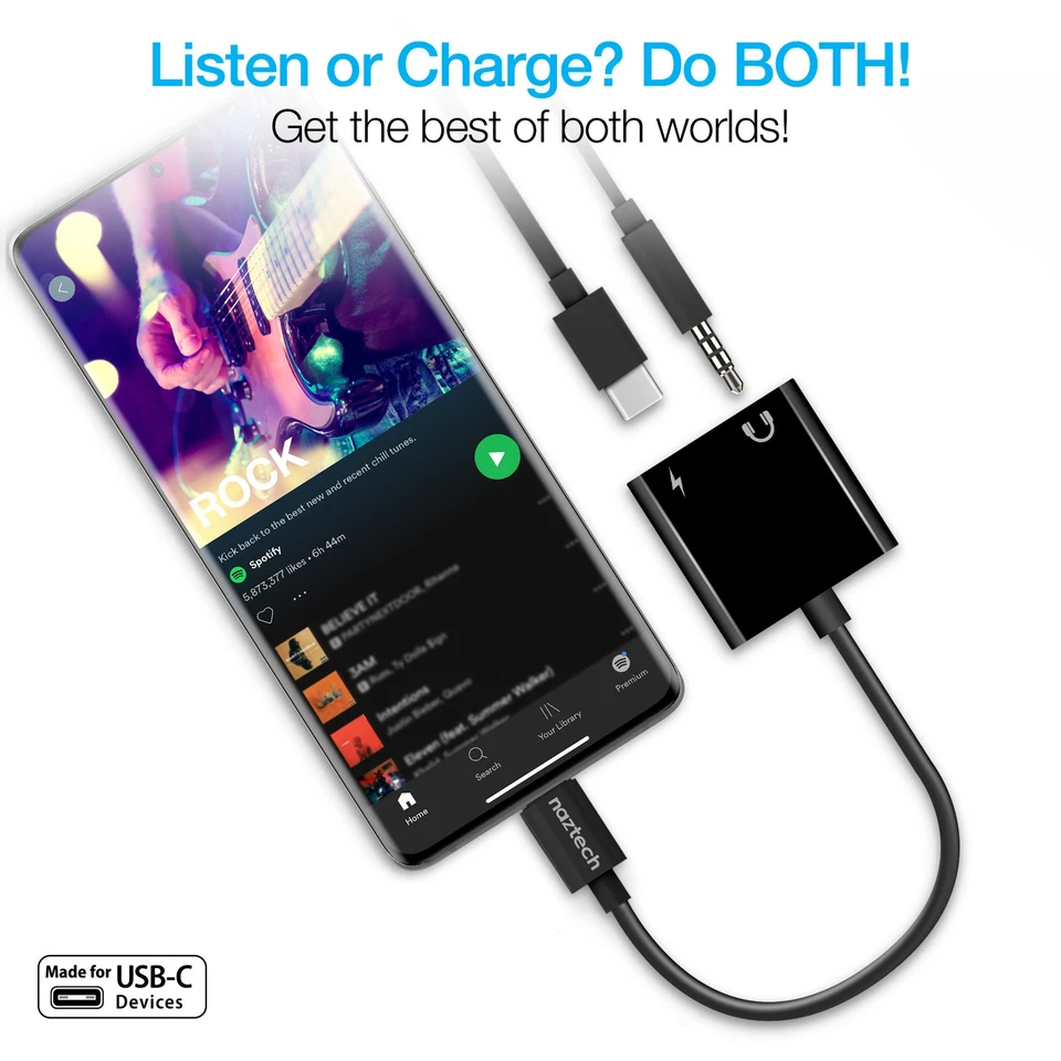 Naztech USB-C & 3.5mm Audio + Charge Adapter w Flexible Cable and Plug and Play - Image 2 of 4