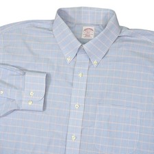 Brooks Brothers Button Down Shirt Mens 18-4/5 Blue Check Non-Iron Regular Fit