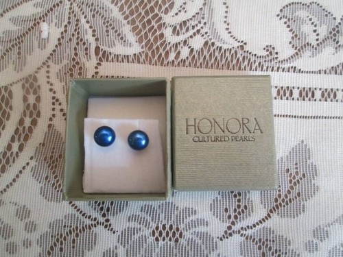 Honora Sterling Silver "blue" 9 Mm Pearl Earrings NEW IN BOX