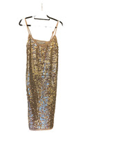 ZARA Midi Dress Ladies Size UK M/L Nude Beige/Blush Sequins Discs Scales