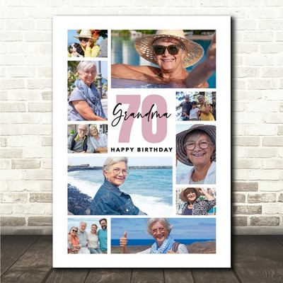 Fotocollage 70. Geburtstag individuelles Geschenk für Oma 10er Fotodruck oder Leinwand