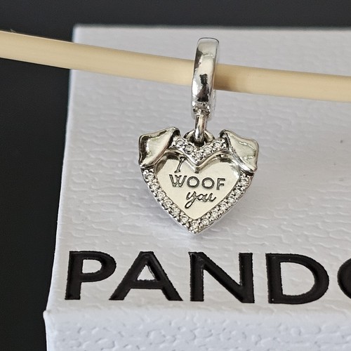 New Pandora Woof Love Heart & Dog Double Dangle Silver Charm 792647 Free Post - Picture 10 of 20