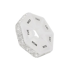 Round Pill Organizer Small Weekly Pill Case for Purse Bling Cute Medicine Pil...