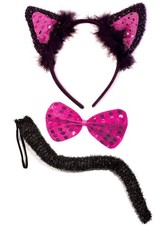 Cat Costume Set: Cute Cat Ears Headband, Tail and Pink Bow Tie