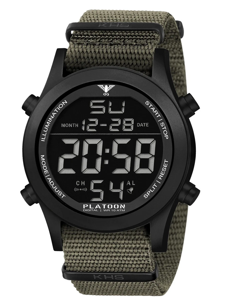 KHS Orologio Uomo INCSD.NSGO – Cronografo Digitale Con Allarme, Cassa 55 Mm, Cinturino In Nylon Verde, Impermeabile 10 Bar