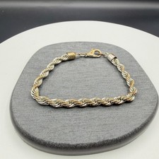 Two Tone Silver & Gold Tone Rope Chain Bracelet Lobster Clasp Classic Jewelry