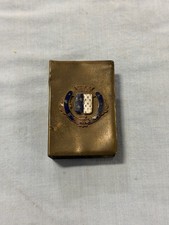 Antique Trench Art WWI Roughly 1915-25 Brass Matchbox Holder BREST Crest Enamel