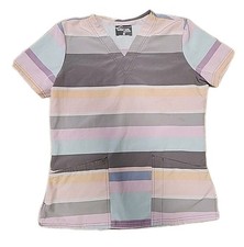 Butter Soft Stretch Gray Striped Medical Dental Vet Scrub Top Womens Small