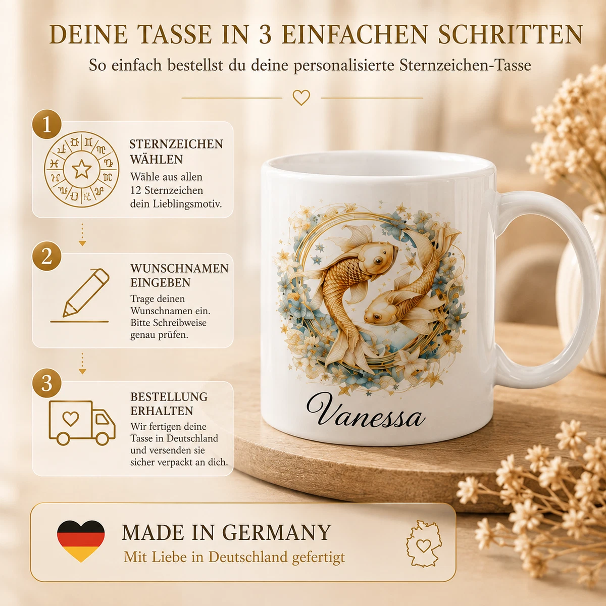 Personalisierte Sternzeichen Tasse mit Namen – Geburtstagsgeschenk Horoskop