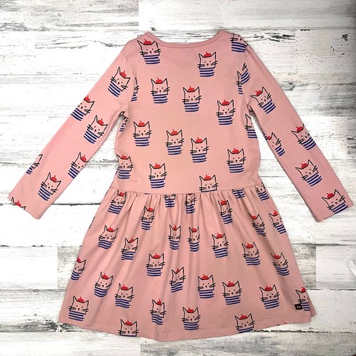 Tea Collection Girls Dress Size 10 Pink Cat Print Long Sleeve Twirl Cotton - Picture 2 of 4