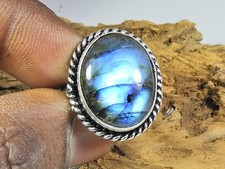 Natural Blue Labradorite Gemstone 925 Solid Sterling Silver Ring Size US-8