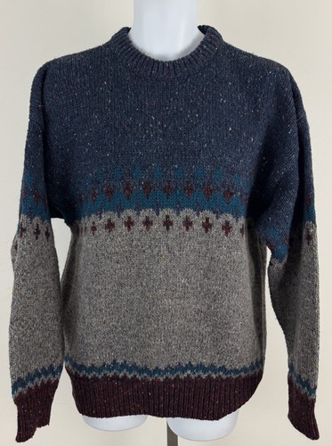 Brian MacNeil Vintage Wool Blend Navy/Gray Fleck Pullover Crewneck Sweater Sz L - Picture 1 of 7