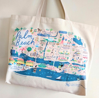 NEW Palm Beach EAU Resort and Spa Tote Bag Pink Flamingos illustrated Map