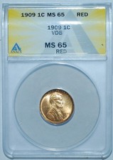 1909 VDB ANACS MS65RD Red Lincoln Wheat Cent