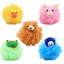 Cute Exfoliating Mesh Pouf Bath Sponge 5 Pieces Shower Loofah Body Scrubber