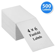 500 Sheets 4x6 Fanfold Direct Thermal Shipping Labels for Zebra & Rollo Printers