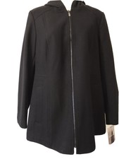 London Fog Black Hooded Coat Size Uk Large - Rrp £160 Bnwt