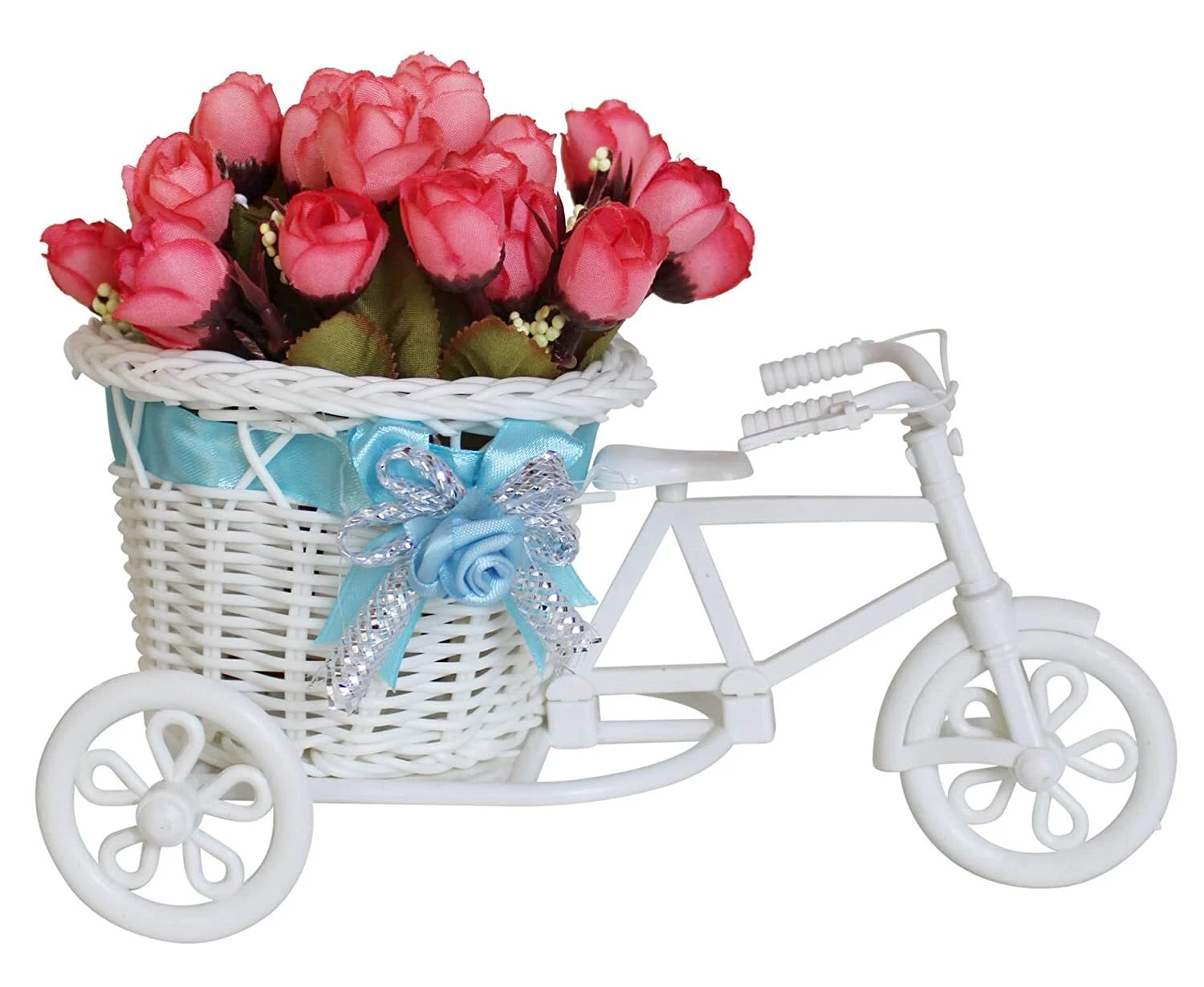 Cycle Shape Flower Vase with Peonies Bunches for Centre Table, Bedroom, Home