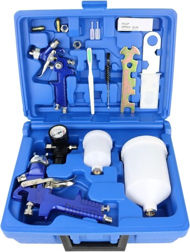2 PCS Auto Paint HVLP Air Spray Gun Kit Gravity Feed Car Primer 0.8/1.4mm Nozzle - Picture 3 of 8