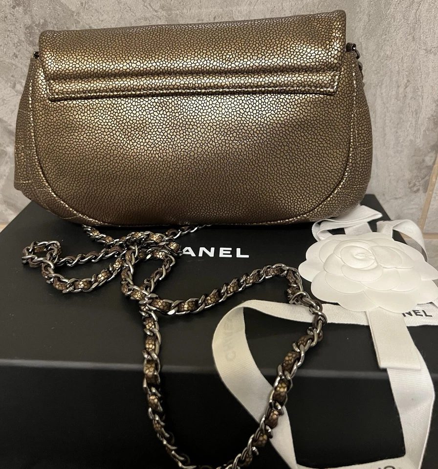 Chanel Authentic Gold Caviar Leather Half Moon Wallet On Chain WOC Crossbody Bag - Image 3 of 4