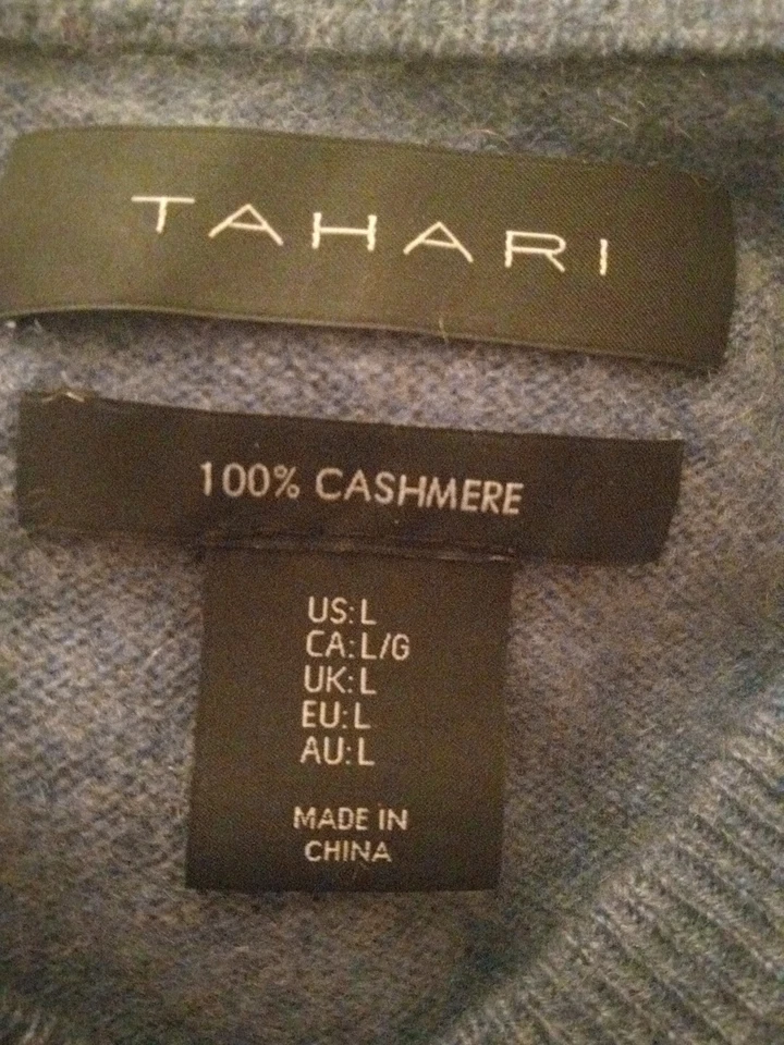Suéter Tahari 100 % cachemir puro lujo cuello en V para hombre talla L azul claro Foto 4 de 4