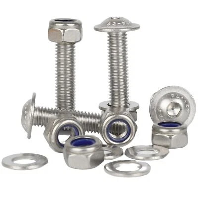 BOLT BASE Flanged Button Head Screws M3 M4 M5 M6 M8 & Nyloc Nuts & Washers Stainless Steel