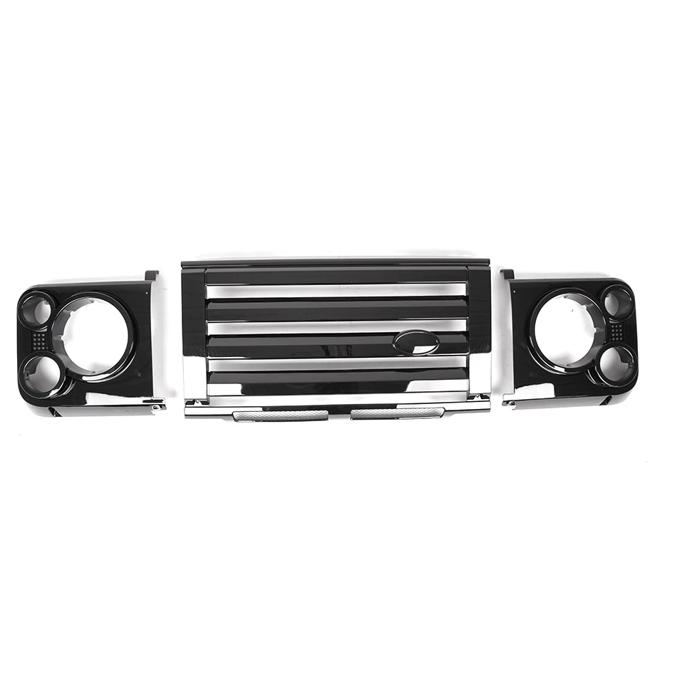 LAND ROVER DEFENDER FRONT SVX STYLE GRILLE & HEADLAMP SURROUND SET KIT BLACK UK - Image 2 of 4
