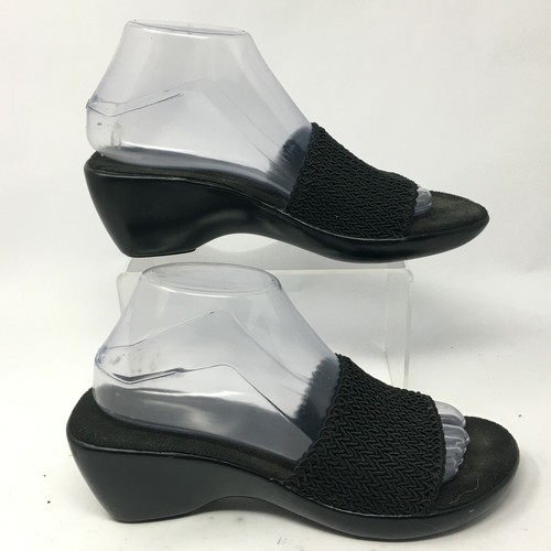 black leather slip on wedge sandals