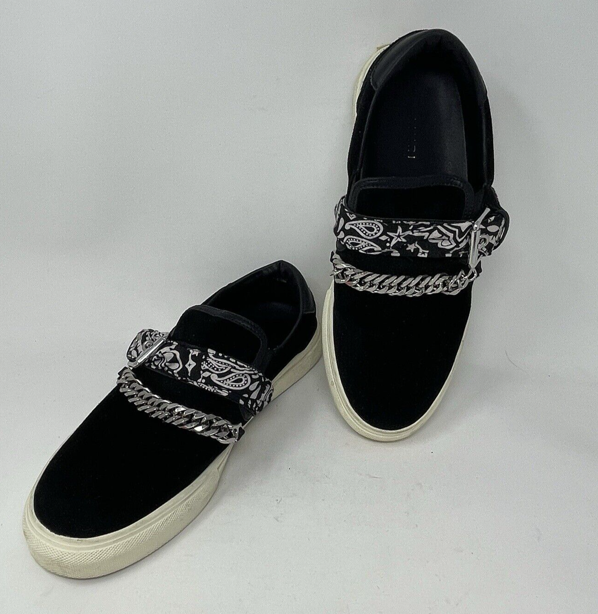 Amiri Mens Shoes 11 Black Suede Leather Bandana Silver Metal Chain