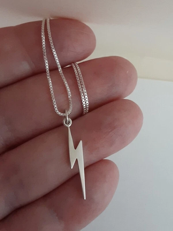 Lightning Bolt Flash Charm Necklace Solid Sterling Silver 45 cms