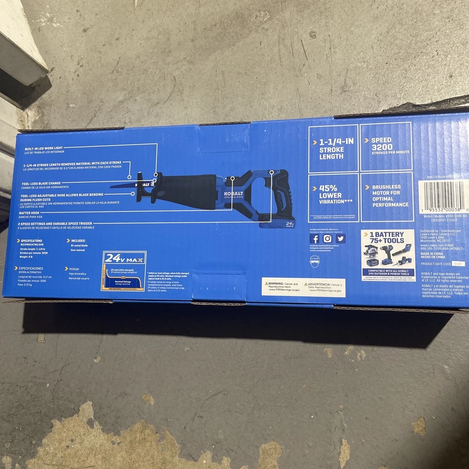 NEW Kobalt KRS-224B-03 24V Variable Speed Brushless RECIPROCATING SAW - Image 2 of 2