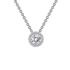 BRAND NEW Sterling Silver Platinum-Bonded with 0.56 CTW Diamond Halo Necklace