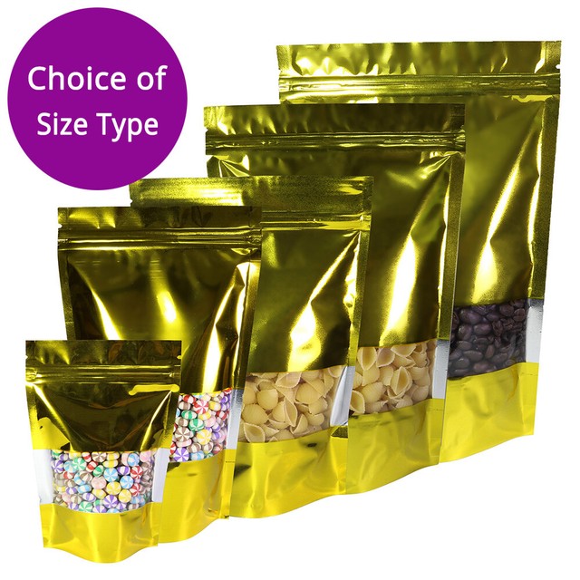 Download 100 Variety Sizes Shiny Gold Clear Front Stand Up Zip Lock Bags w/ Window M31 | eBay