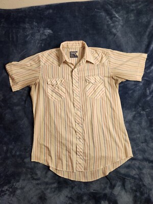 VTG 90s Wrangler Button Up X-Long Tails Shirt Mens Sz 16.5 Striped Colorful USA