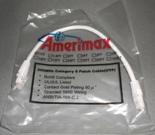 Amerimax Global 12" 1 Ft CAT6 UTP Ethernet Network Patch Cable White 550MHz