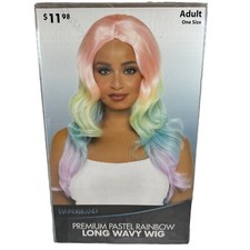 Wonderland Premium Long Wavy WIG PASTEL RAINBOW Adult Costume NEW