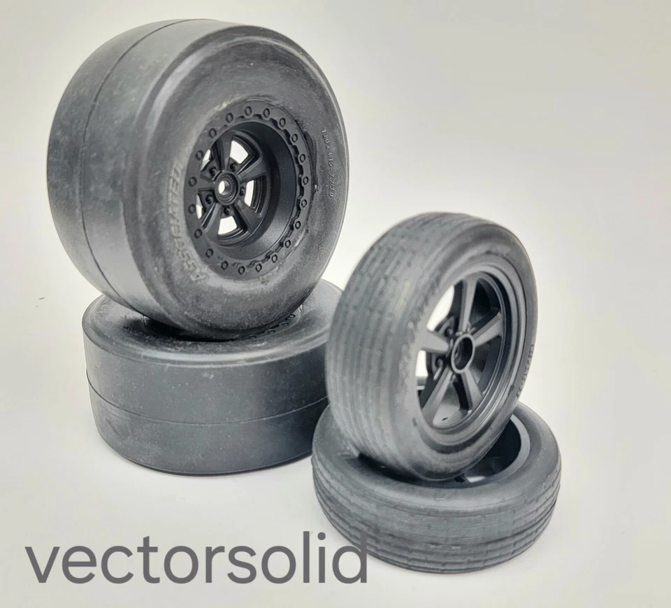 4 TEAM ASSOCIATED DR10 REAKT Drag Race Wheels And Tires Set  slicks no prep - Image 3 of 4