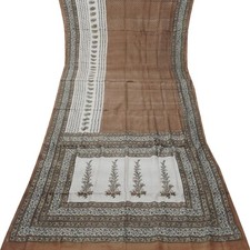Vintage Brown Sarees 100 Pure Silk Printed Indian Sari 6YD Sewing Craft Fabric