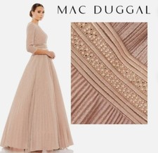 Mac Duggal Shimmering Rose Gold Pleated A-Line 3/4 Sleeve Ballgown Gown Size 8,