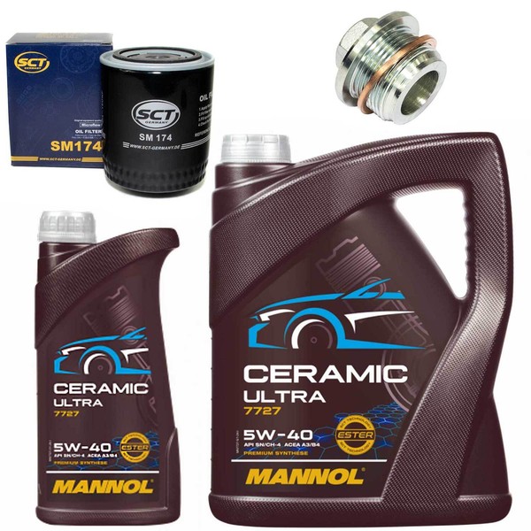 MotoröL Filter Set Mannol 5W-40 6 Liter + Schraube FüR Audi A4 A8 2.8 8D2 4D2-image