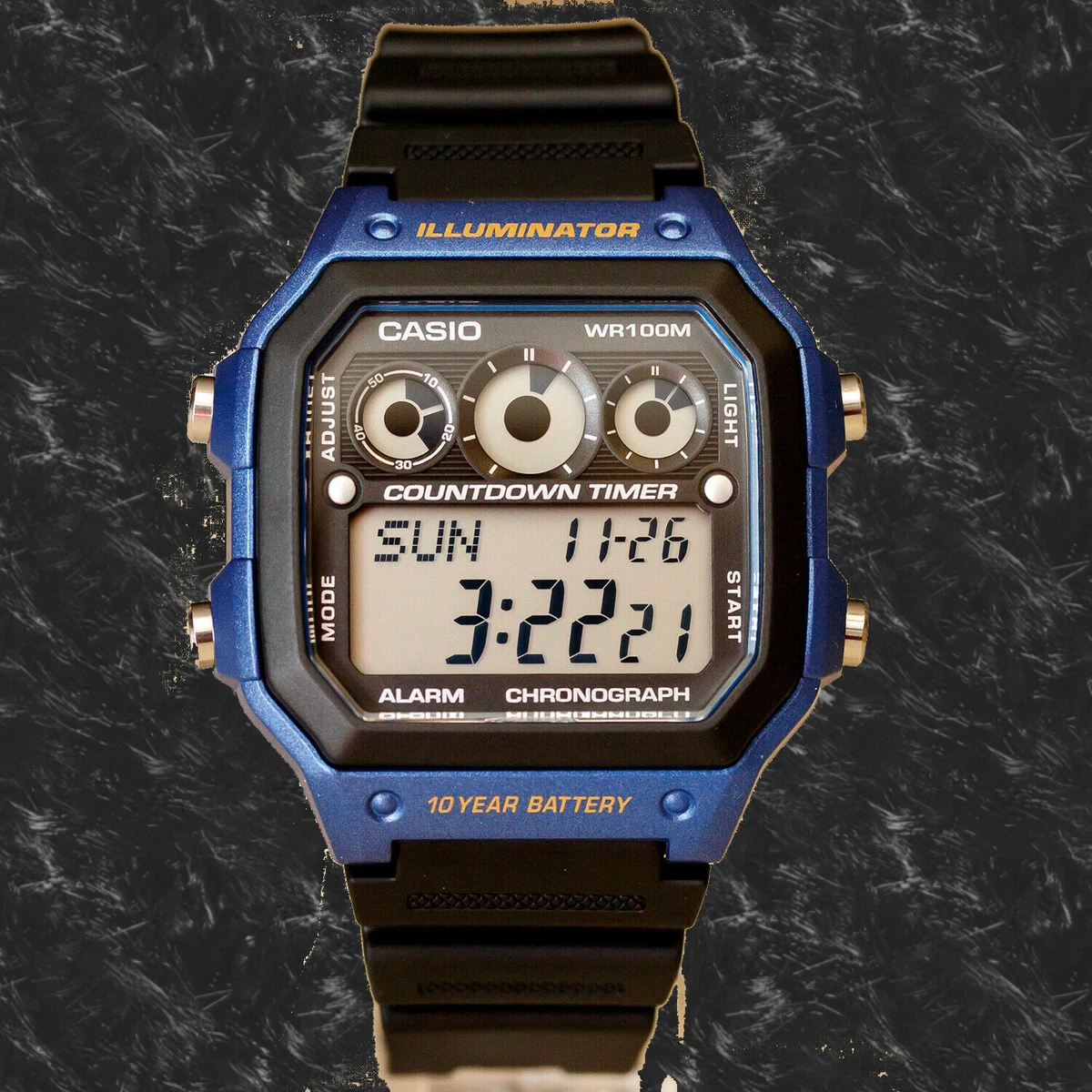 Casio AE1300WH1A2V Mens World Time 5 Alarms Watch 10 Year Battery 100M