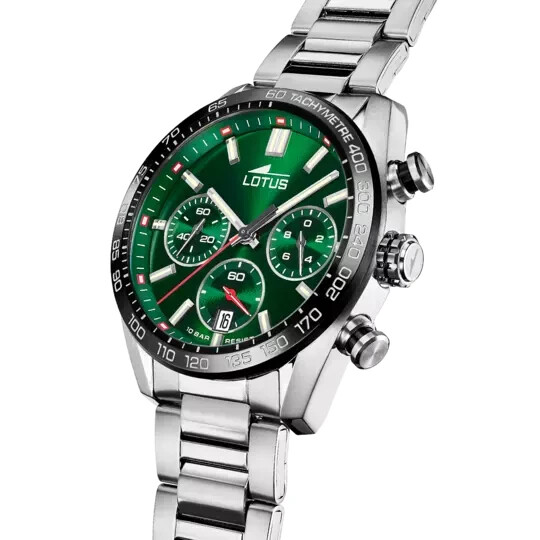 Lotus Chrono 189165 Mens Stainless Steel Green Tachymeter Dial