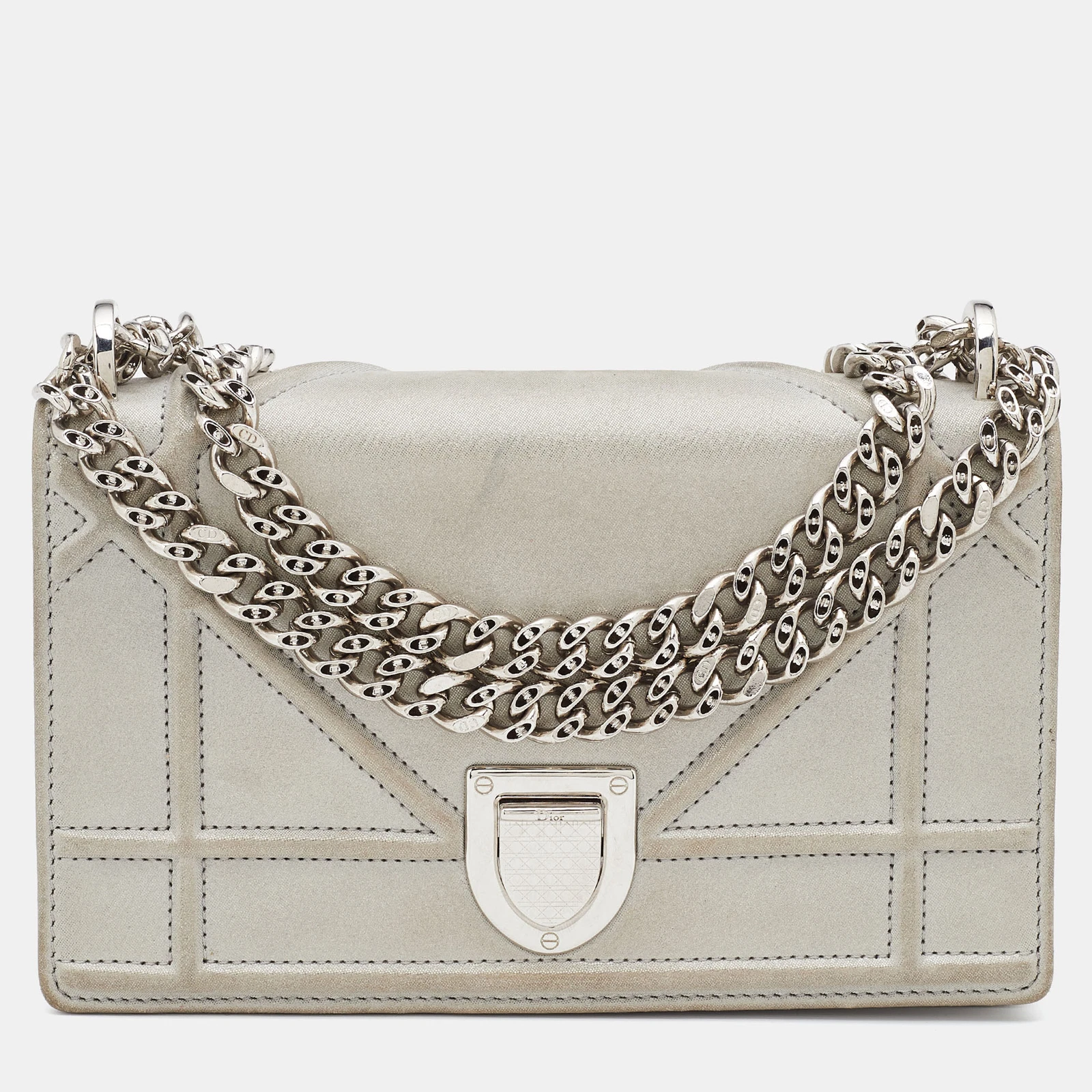 Mini sac bandoulière en cuir chatoyant gris Dior
