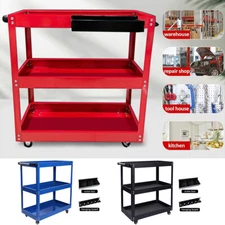3-Tier Rolling Tool Cart with Lockable Wheels & Side Tool Slods 440 LBS Capacity