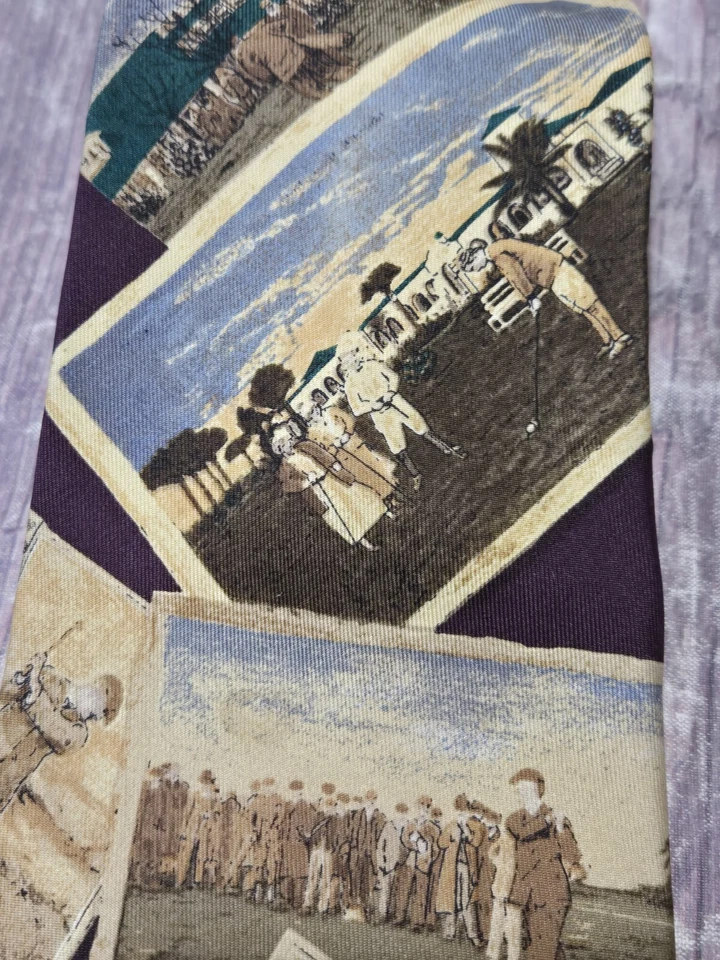 Винтажный шелковый галстук для гольфа Eddie Bauer с принтом ручной шитье сделано в США  - Изображение 3 из 4