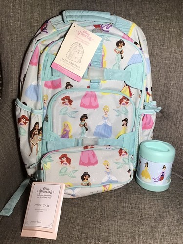 Pottery Barn Kids Disney Princess Large Backpack Hot Cold Pencil Pouch Set New