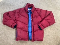 VINTAGE WESTERN MOUNTAINEERING GOOSE DOWN PUFFER JACKET MEDIUM RED BLUE LINER